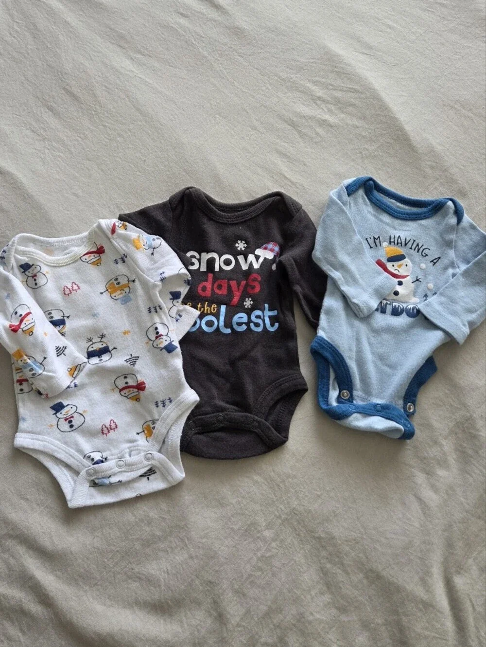 Koala Kids Baby Snowman One-Piece Bodysuit Set - White, Black, Light Blue